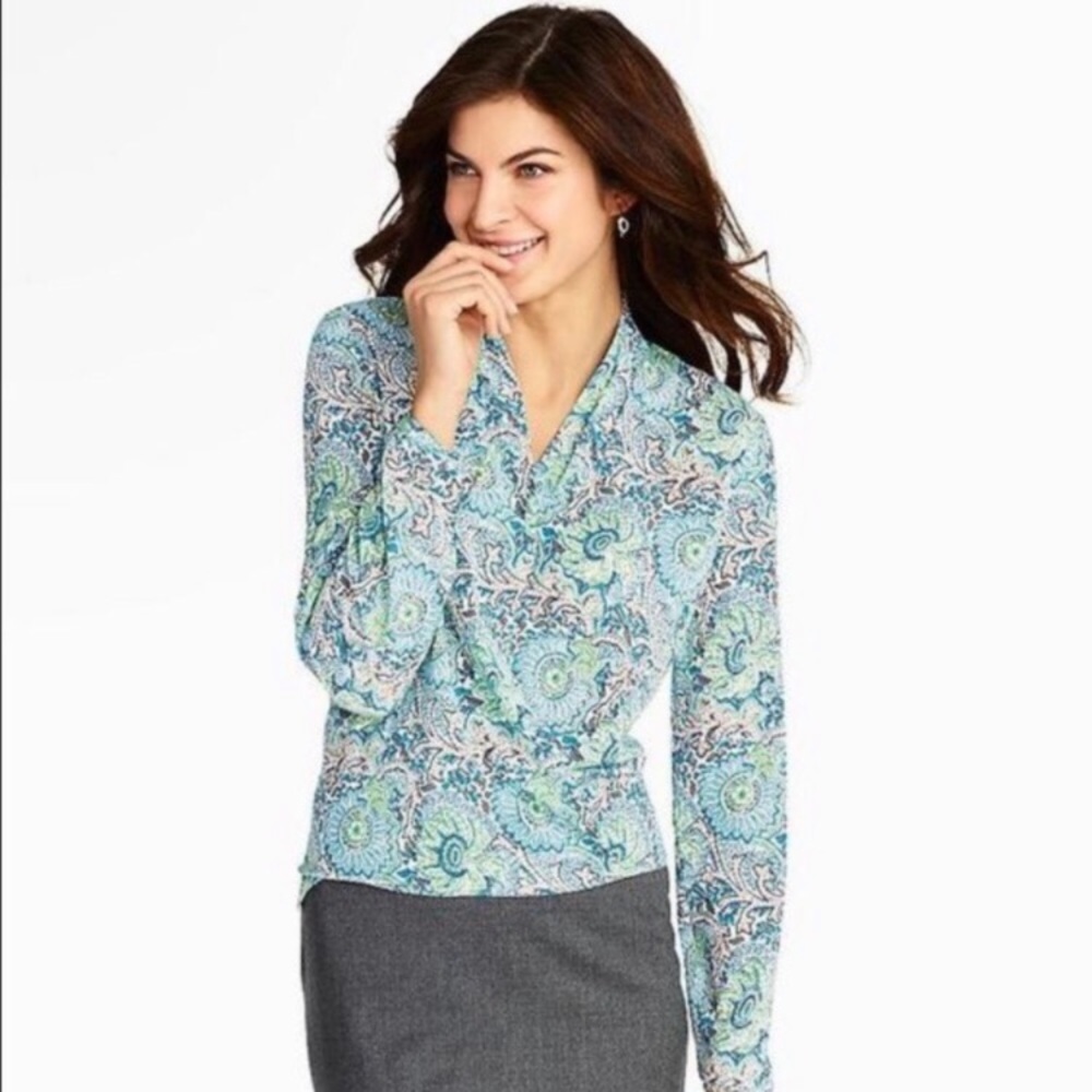 Talbots flower vine faux wrap blouse